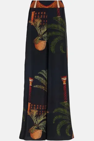 JOHANNA ORTIZ Printed high-rise silk wide-leg pants