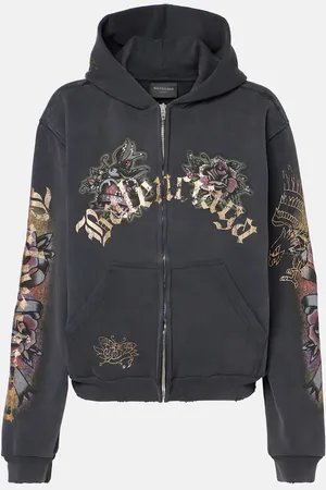 Balenciaga Tacky Tattoo distressed cotton fleece hoodie