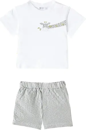 Il gufo Baby striped cotton T-shirt and shorts set