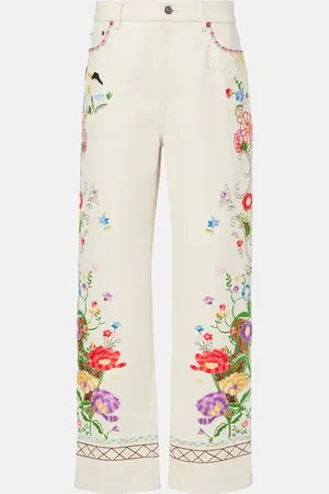 VALENTINO High-rise floral embroidered straight jeans