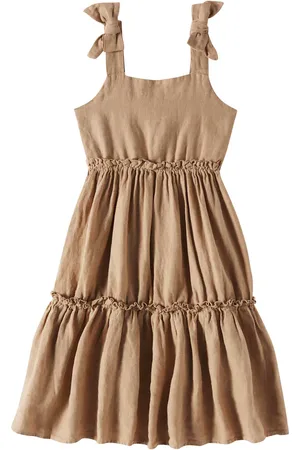 Donsje Janne bow-detail tiered linen dress
