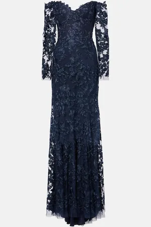 MONIQUE LHUILLIER Floral embroidered tulle gown