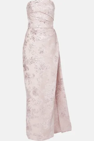 MONIQUE LHUILLIER Draped metallic-effect jacquard gown