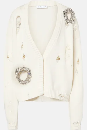 AREA Crystal-embellished cotton and cashmere cardigan