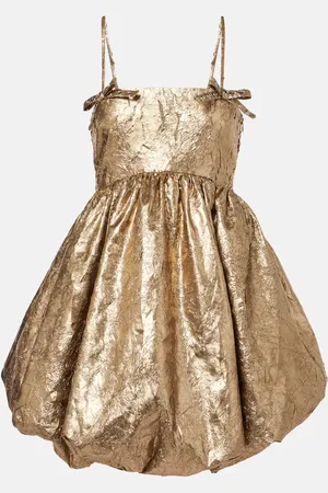 Ganni Bow-detail metallic balloon minidress