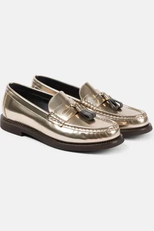 Brunello Cucinelli Metallic leather penny loafers
