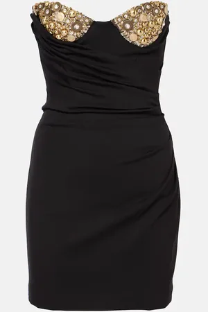 AREA Embellished draped jersey bustier dress