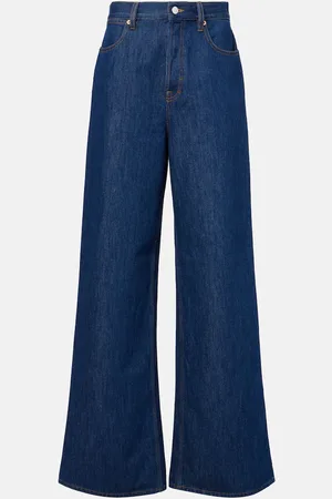 Gucci Leather-trimmed wide-leg jeans