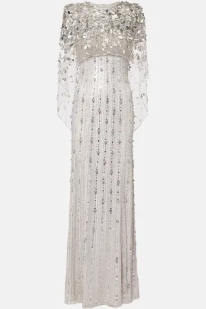Jenny Packham Nettie caped sequined tulle gown