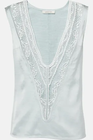 JACQUES WEI Paneled lace-trimmed top