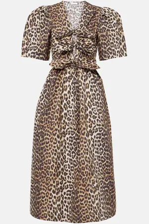 Ganni Leopard-print cotton midi dress