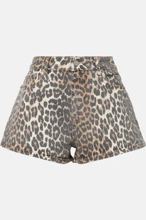 Ganni Leopard-print denim shorts
