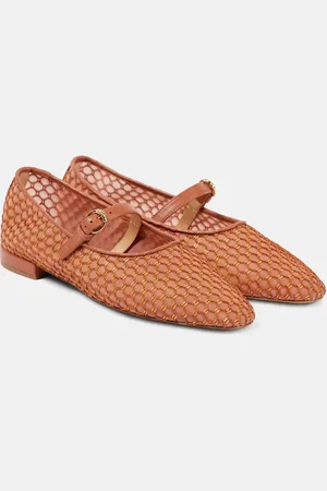 ULLA JOHNSON Isobel leather-trimmed mesh ballet flats