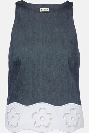 Staud Parma pleated linen-blend tube top