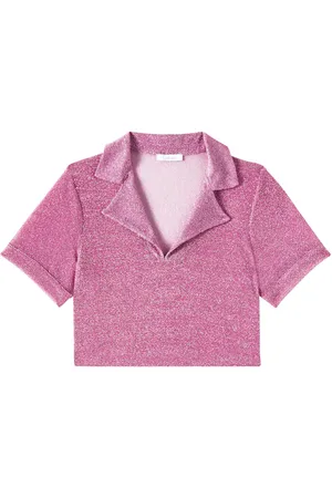 Oseree OsÃ©ree Kids LumiÃ¨re cropped lamÃ© polo shirt