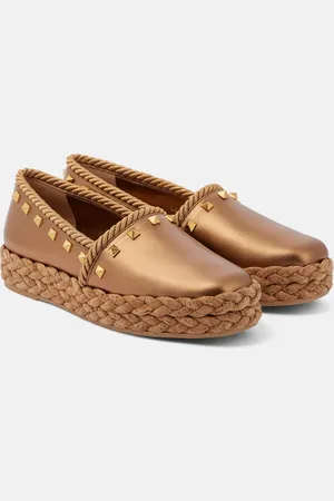VALENTINO GARAVANI Rockstud metallic leather espadrilles