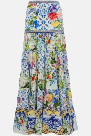 Camilla Floral tiered silk maxi skirt