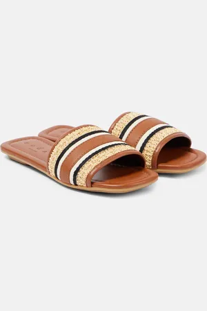Hogan Striped leather-trimmed slides