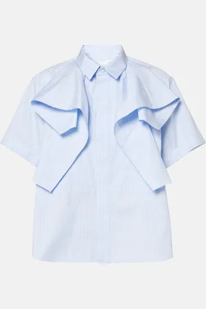 SACAI Ruffled striped cotton poplin shirt