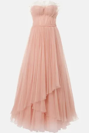 Costarellos Marinel plissÃ© tulle gown