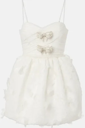 Self-Portrait Bridal pleated organza and lace minidress