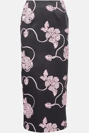 ROTATE Floral satin midi skirt