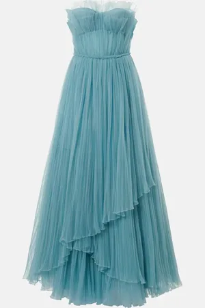 Costarellos Marinel plissÃ© tulle gown