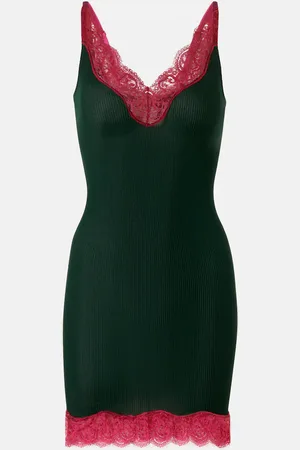 Saint Laurent Lace-trimmed silk jersey slip dress