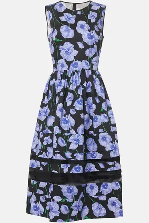 Carolina Herrera Floral belted cotton-blend midi dress