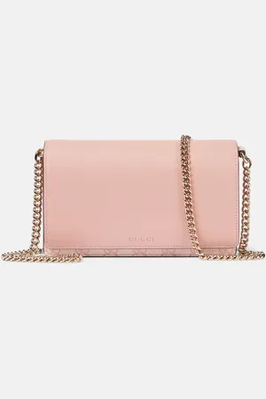 Gucci GG Emblem leather-trimmed wallet on chain