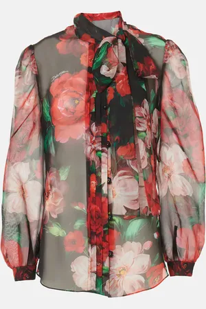 Dolce & Gabbana Floral tie-neck silk organza shirt