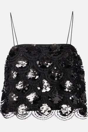 ROTATE Sequined scalloped crop top