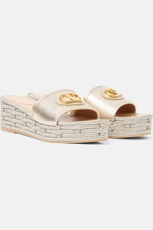 VALENTINO GARAVANI VLogo metallic leather platform slides
