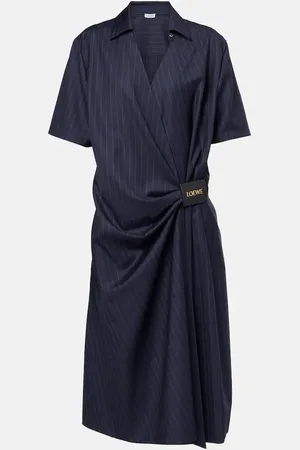 Loewe Pinstripe gathered wool wrap dress