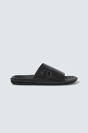 Giorgio Armani Logo embossed leather slides