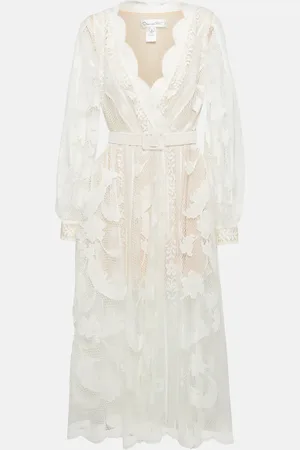 Oscar de la Renta Belted cotton-blend lace midi dress
