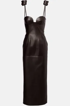 MAGDA BUTRYM Floral-appliquÃ© leather bustier dress