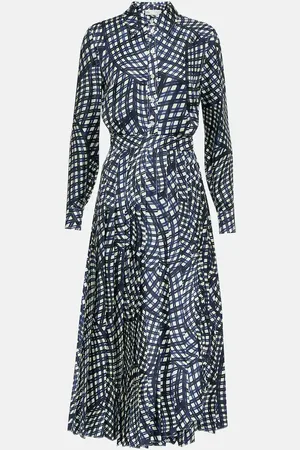 Tory Burch Checked pleated silk shirt dress