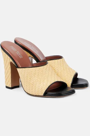 PARIS TEXAS Ava 100 raffia and leather mules