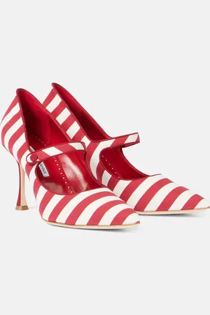 Manolo Blahnik Campari striped Mary Jane pumps