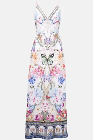 Camilla Crystal-embellished linen slip dress