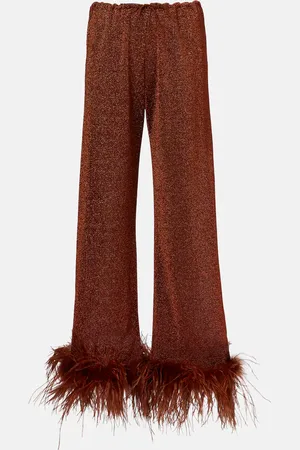 Oseree OsÃ©ree LumiÃ¨re Plumage feather-trimmed straight pants