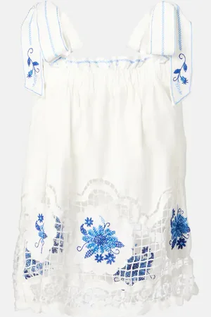 Farm Rio Jardin de RÃªve floral linen-blend top