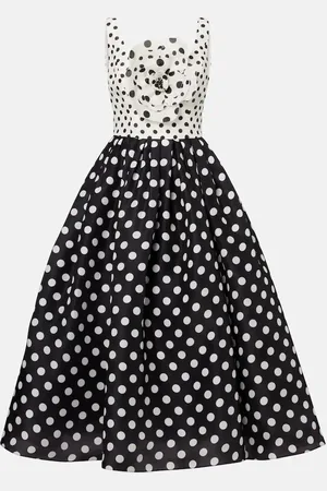 Carolina Herrera Floral-appliquÃ© polka-dot silk midi dress
