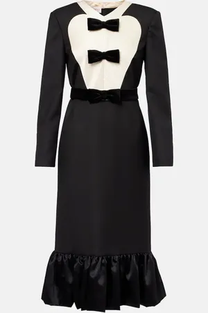 VALENTINO Bow-detail virgin wool midi dress