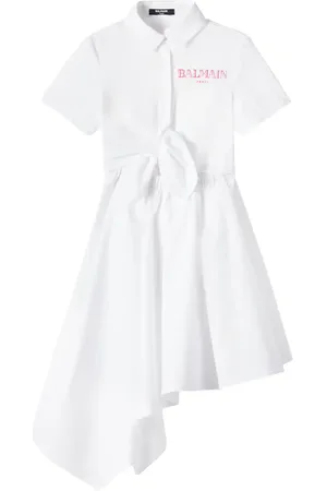Balmain Logo asymmetric cotton shirt dress