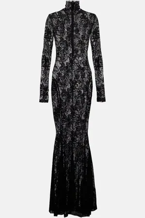 Norma Kamali Semi-sheer lace gown