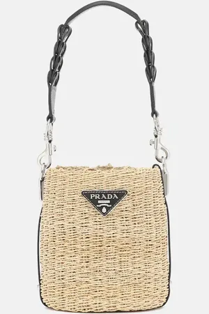 Prada Leather-trimmed raffia bucket bag