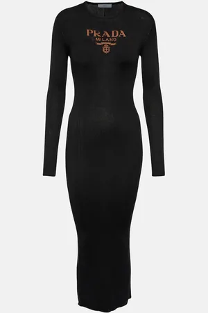 Prada Logo ribbed-knit silk midi dress