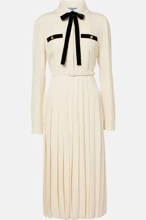 Prada Tie-neck pleated belted shirt dress